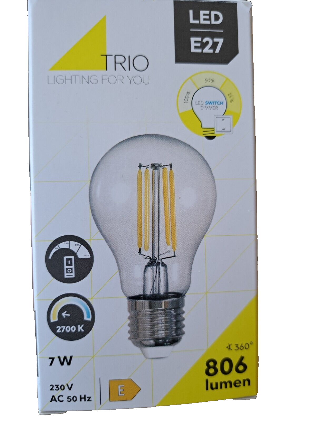 Trio Leuchten E27 Filament LED, 7 Watt, 806 Lumen, warmweiß, Ø6cm, 3 Stufen Dimm